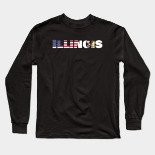 Illinois State Flag/America Flag Logo Long Sleeve T-Shirt